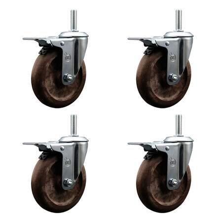 Service Caster 5 Inch High Temp Glass Filled Nylon 34 Inch Stem Caster Set with Total Lock Brake SCC-TSTTL20S514-GFNSHT-34212-4